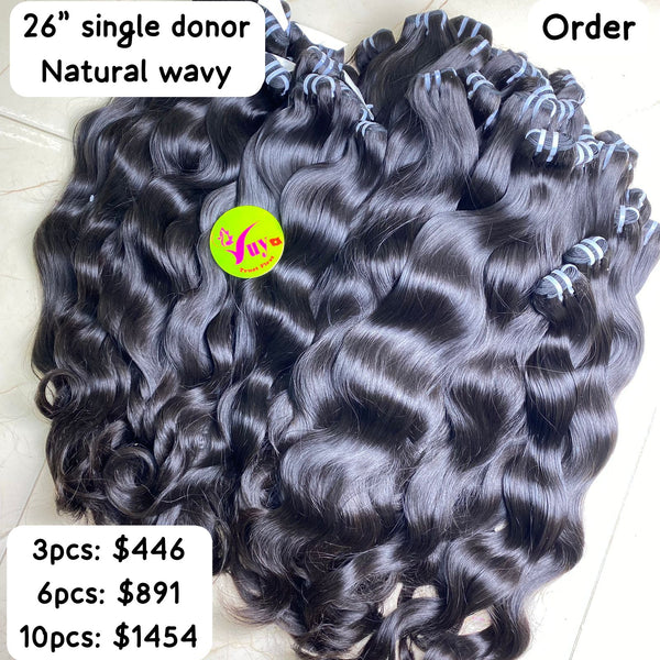 3pcs 26" natural wave single donor hair