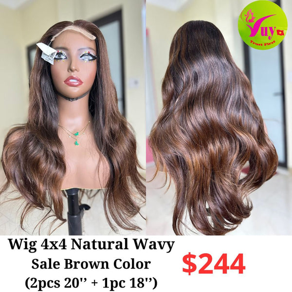2pcs 20'' + 1pc 18'' Wig 4x4 natural wavy sale brown color