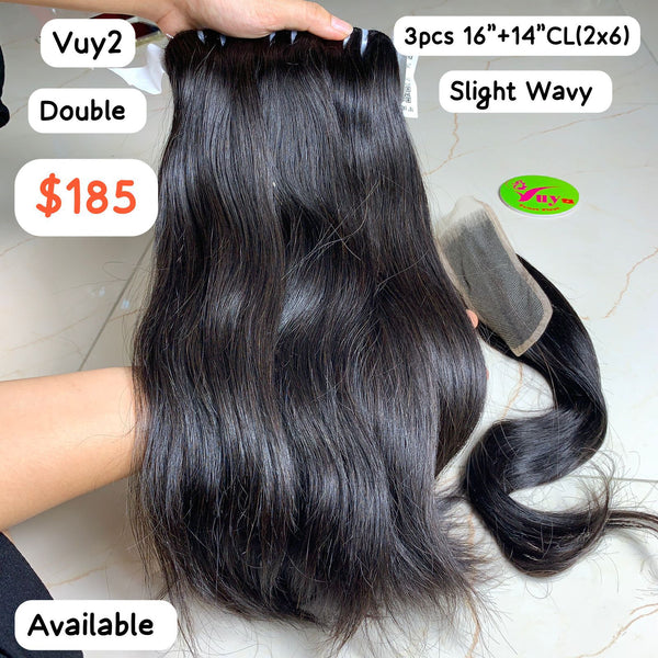 3pcs 16''+14" Closure 2x6 slight wavy