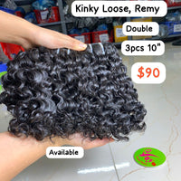 3pcs 10'' Kinky Loose Remy Double