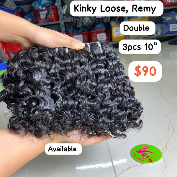3pcs 10'' Kinky Loose Remy Double