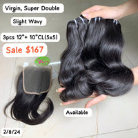 3pcs 12'' + 10''CL(5x5) Slight Wavy Virgin Super Double