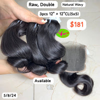 3pcs 12''+12''CL(5x5) Natural Wavy Raw Double