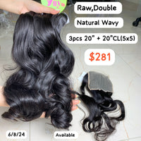 3pcs 20''+20''CL(5x5) Natural Wavy Raw Double