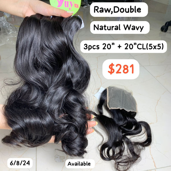 3pcs 20''+20''CL(5x5) Natural Wavy Raw Double