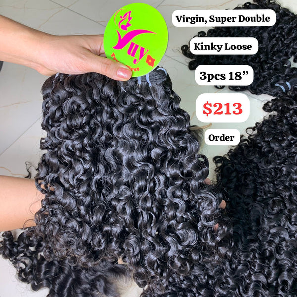 3pcs 18'' Kinky Loose Virgin Super Double