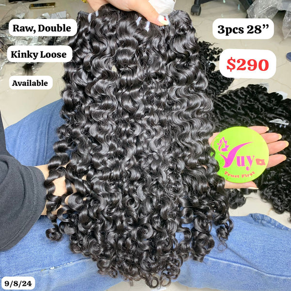 3pcs 28'' Burmese kinky loose curly Double drawn Raw hair