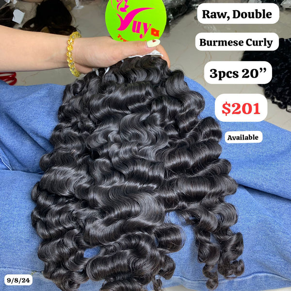 3pcs 20" Burmese curly Double drawn Raw hair