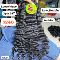 3pcs 24" Loose wave Double drawn Raw hair
