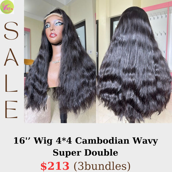 16" 4x4 closure lace wig Cambodian wavy Super double