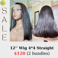 12" 4x4 closure lace wig Straight hair (from 2 bundles)