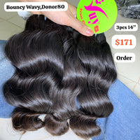 3pcs 14" Bouncy wave single donor hair