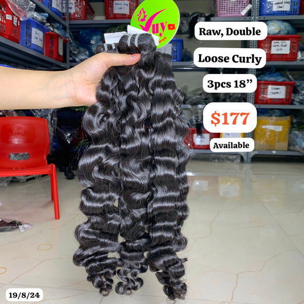 3pcs 18" Loose curly double drawn raw hair