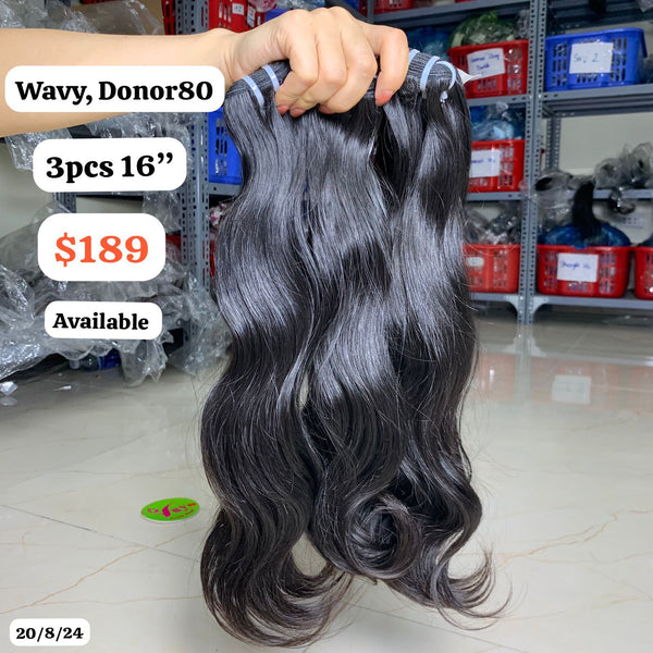 3pcs 16" wavy single donor hair