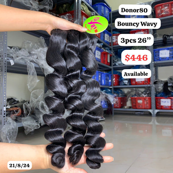 3pcs 26" Bouncy wavy single donor hair