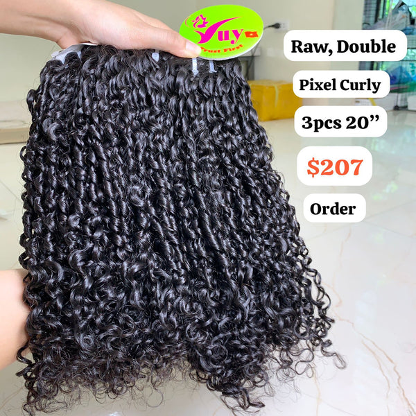 3pcs 20" Pixel curly double drawn raw hair