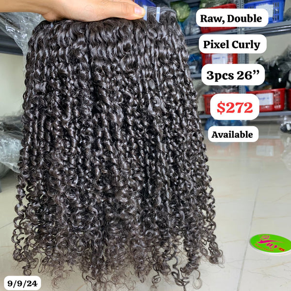 3pcs 26" Pixel curly double drawn raw hair