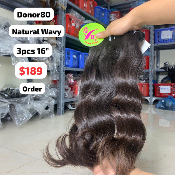 3pcs 16" Natural wave single donor 80 hair