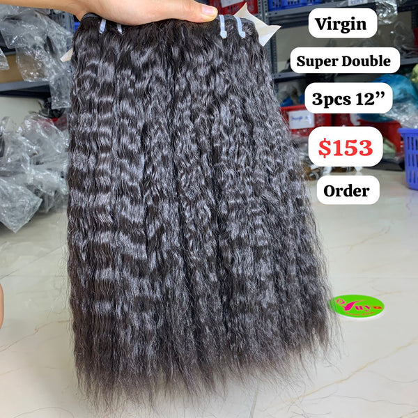 3pcs 12" Yaki straight super double drawn virgin hair