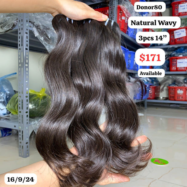3pcs 14" Natural wave single donor 80 hair