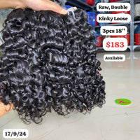3pcs 18" Kinky loose curly double drawn raw hair