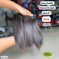 3pcs 8" Straight double drawn raw hair