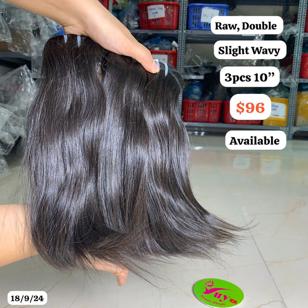 3pcs 10" Slight wave double drawn raw hair