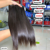 3pcs 14" Straight single donor 80 hair