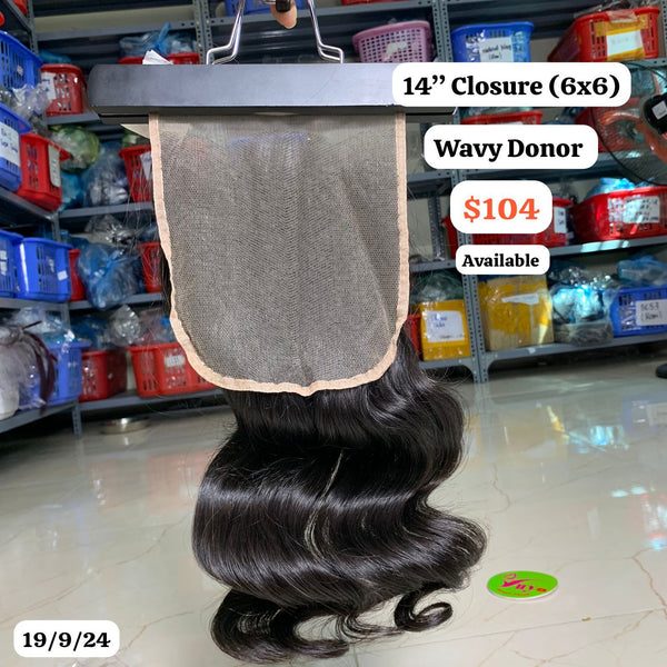 14" 6x6 closure wavy donor hair