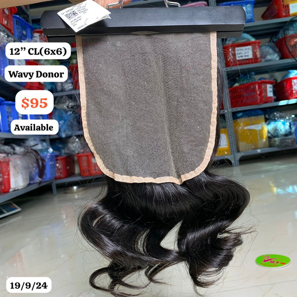 12" 6x6 closure wavy donor hair