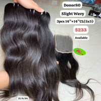 3pcs 14" and 14" 5x5 closure Slight wave single donor 80 hair