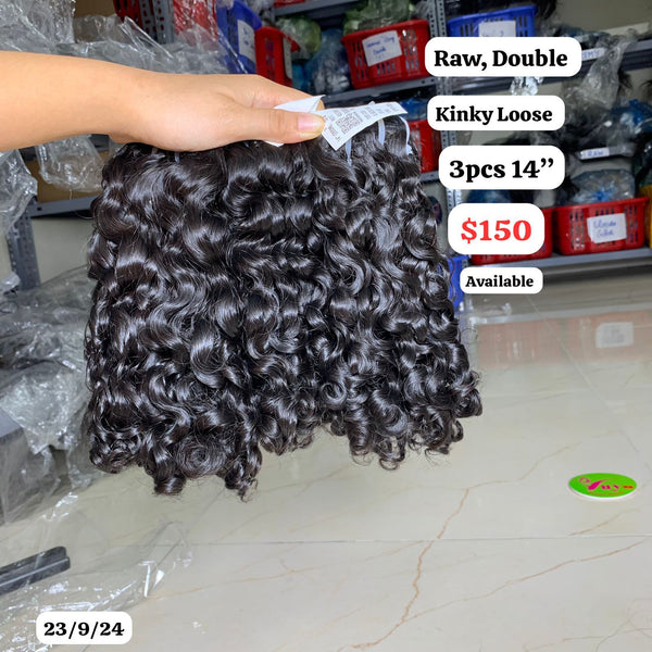 3pcs 14" Kinky loose curly double drawn raw hair