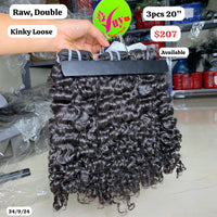 3pcs 20" Kinky loose curly double drawn raw hair