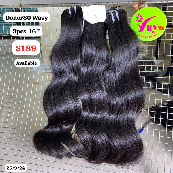 3pcs 16" Natural wave single donor 80 hair