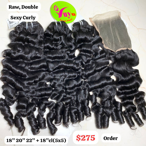 18"20"22" and 18" 5x5 closure Sexy curly double drawn raw hair