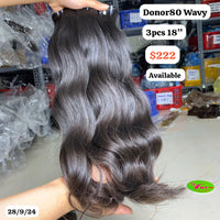 3pcs 18" Natural wavy single donor 80 hair