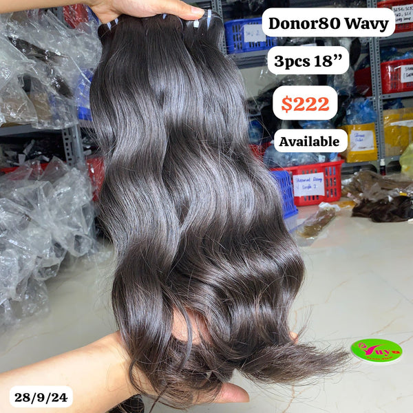 3pcs 18" Natural wavy single donor 80 hair