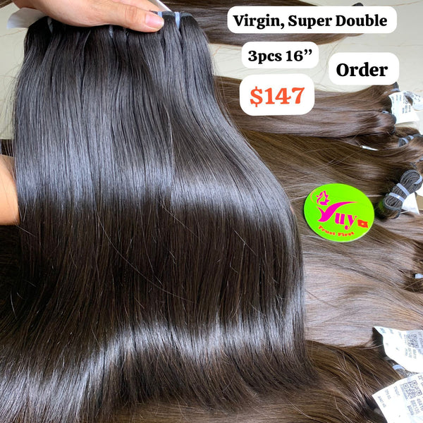 3pcs 16" Straight super double drawn virgin hair