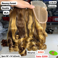 3pcs 16" and 14" 4x4 closure Bouncy funmi double drawn highlight Hl4 color hair