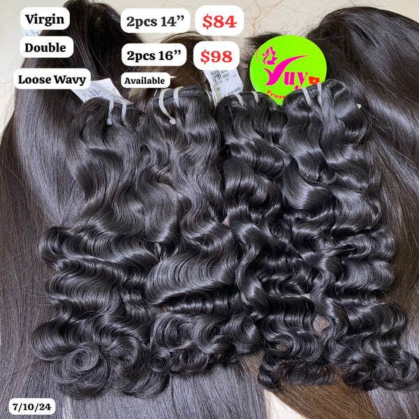 2pcs 14" and 2pcs 16" loose wavy double drawn virgin hair