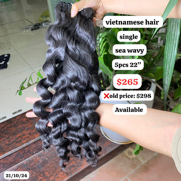 5pcs 22" Sea wave single drawn Vietnamese hair