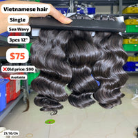 3pcs 12" Sea wave single drawn Vietnamese hair