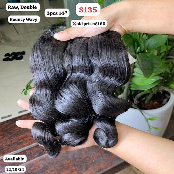3pcs 14" Bouncy wave double drawn raw hair