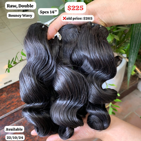 5pcs 14" Bouncy wave double drawn raw hair