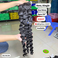 3pcs 28" Sea wave single drawn raw hair