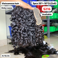 3pcs 20" and 18" 2x6 closure Kinky loose curly Vietnamese hair