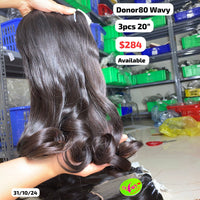 3pcs 20" Wavy donor 80 hair