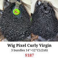 14" 2x6 closure wig Pixel curly virgin hair (from 3 bundles 14" and 12" 2x6 closure)