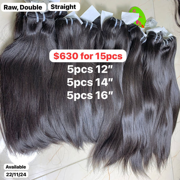 5pcs 12" 5pcs 14" 5pcs 16" Straight double drawn raw hair (15pcs)