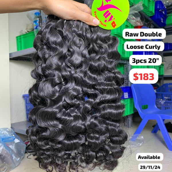 3pcs 20" Loose curly double drawn raw hair